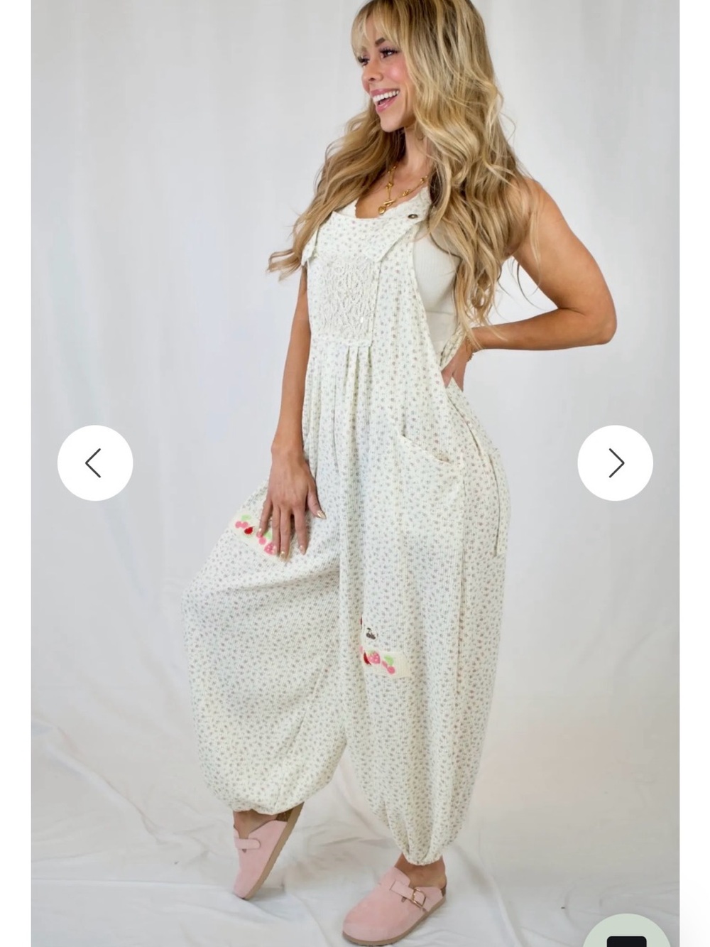 Women's Cream Floral Patch Harem Jumpsuit
